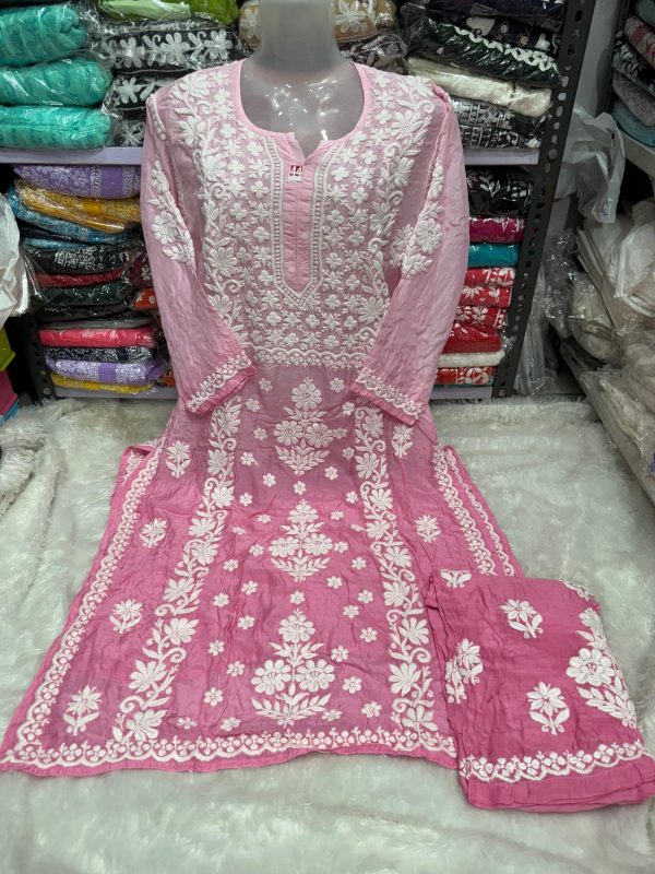 Muslin 3D chikankari palazzo set - Image 3