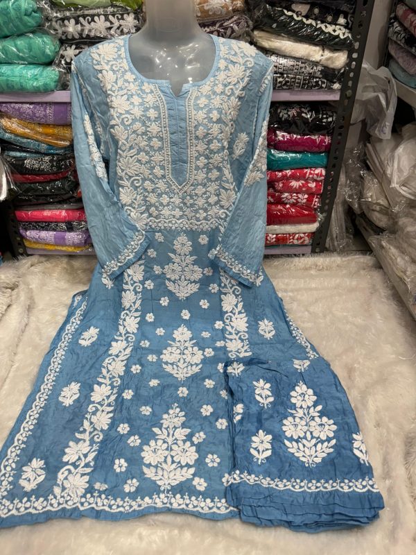 Muslin 3D chikankari palazzo set - Image 2