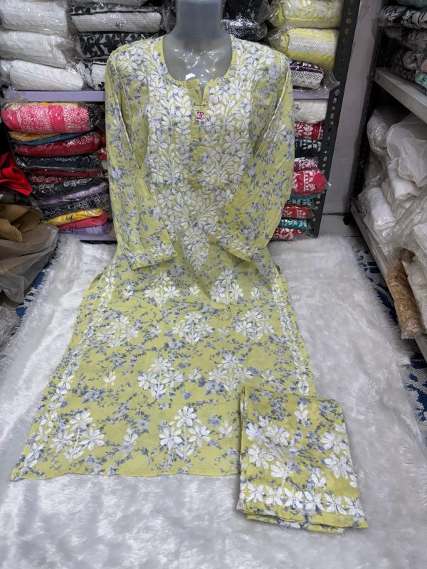 Printed mul mul cotton chikankari palazzo set - Image 3