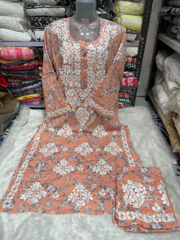 Printed mul mul cotton chikankari palazzo set - Image 2