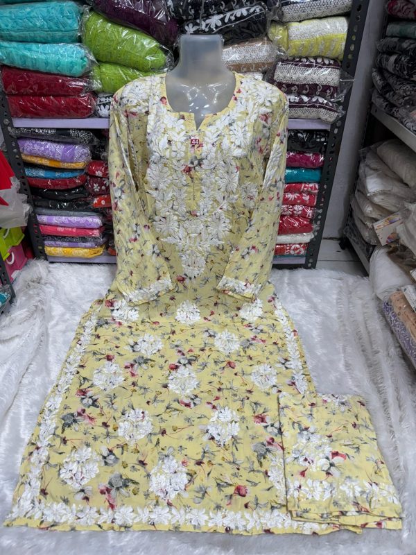 Printed Modaal chikankari palazzo set - Image 5